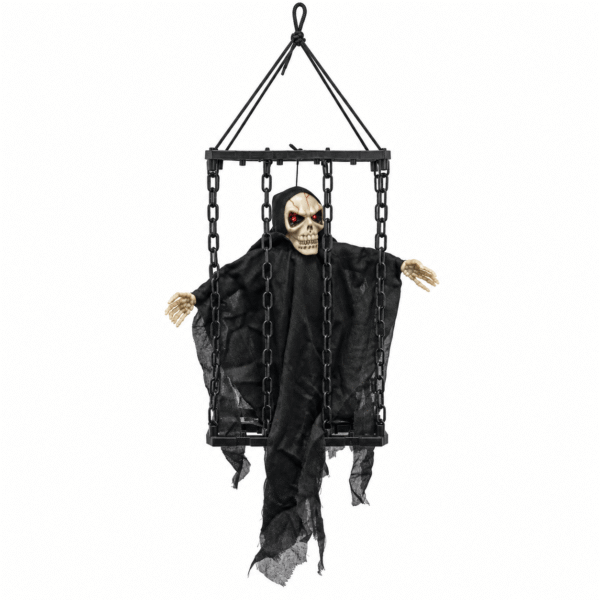 Grand Fantôme en Cage Son, LED & Mouvement – Halloween