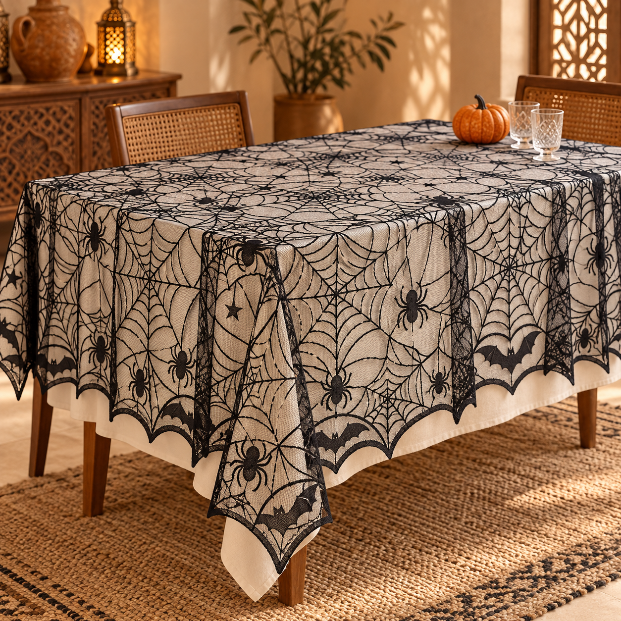 nape Nappe Toile d’Araignée Halloween 132 x 178 cm Noire – Image 1